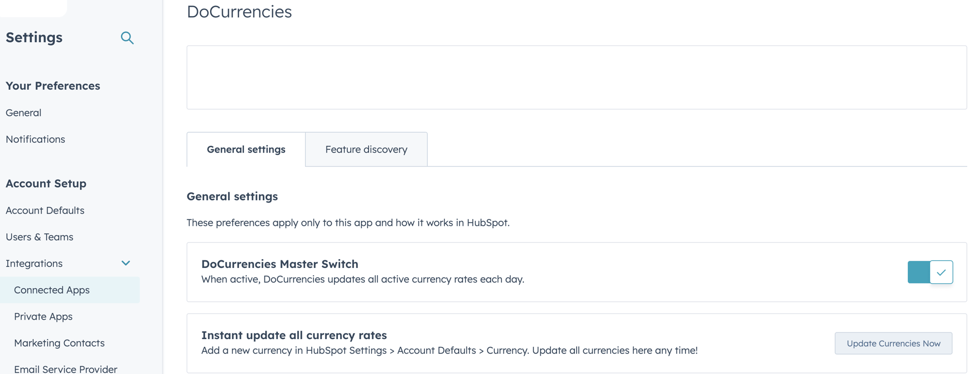 HubSpot General Settings - DoCurrencies