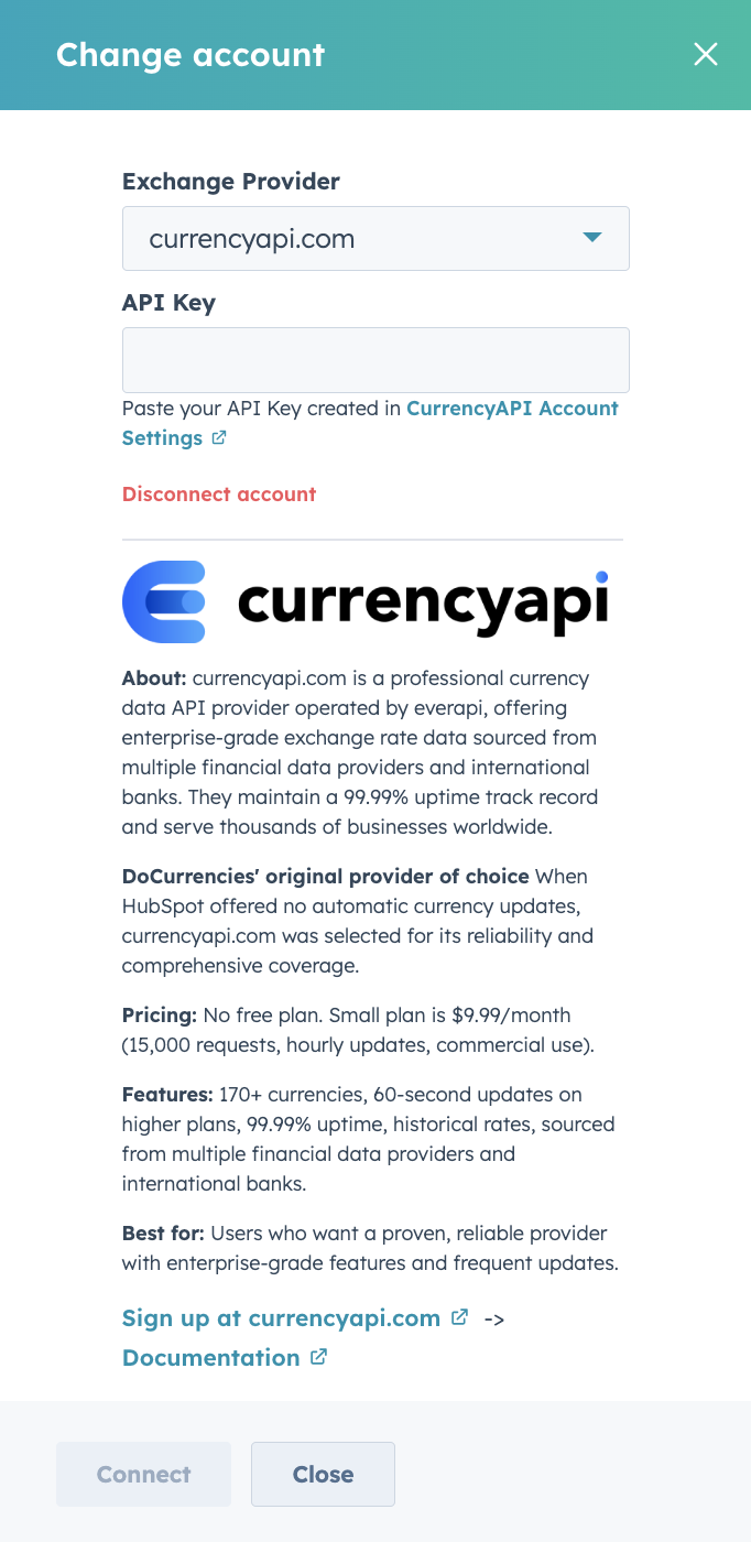 DoCurrencies Connect currencyapi.com DoCurrencies Connect currencyapi.com