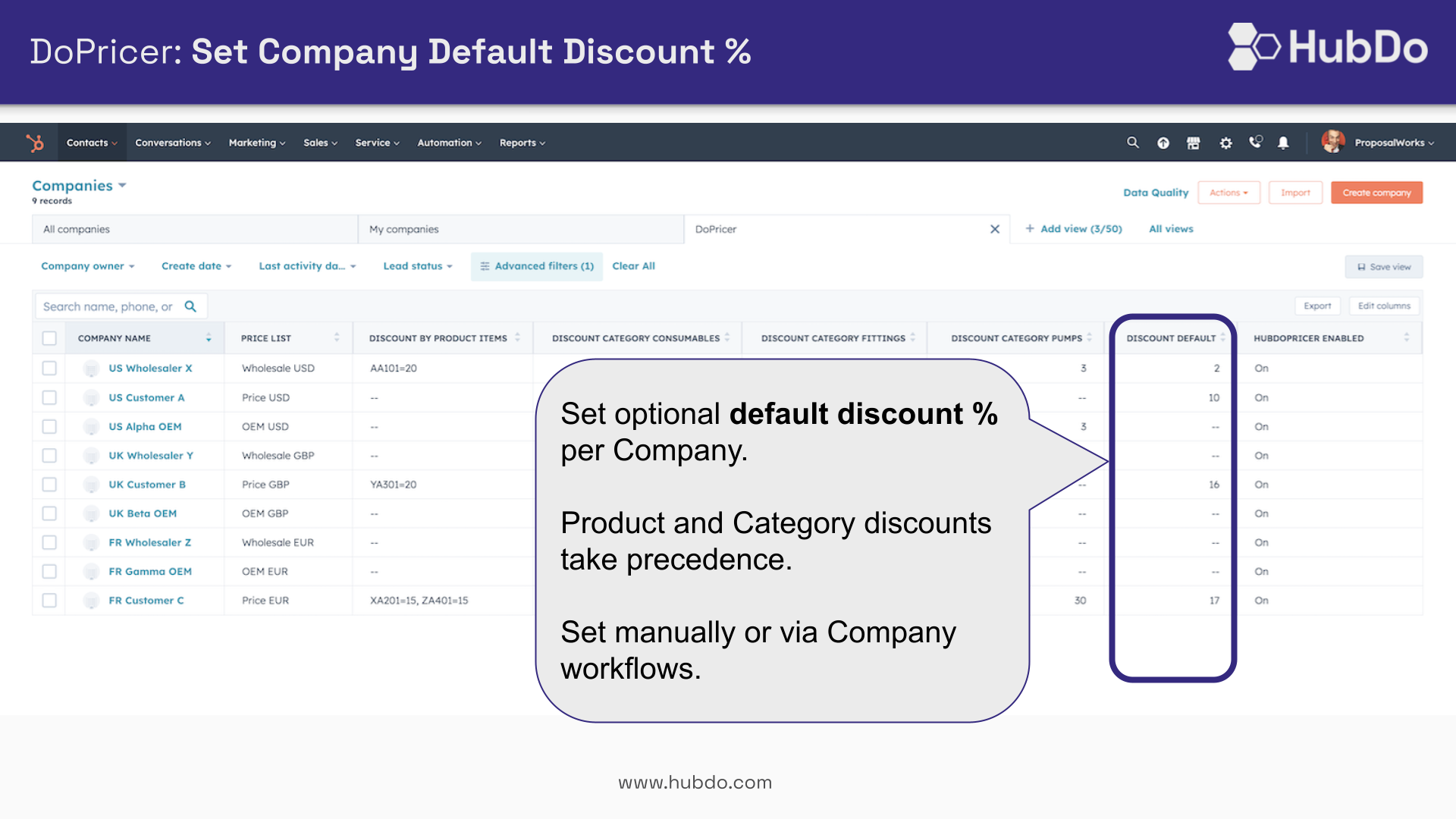 Set optional default discount per company