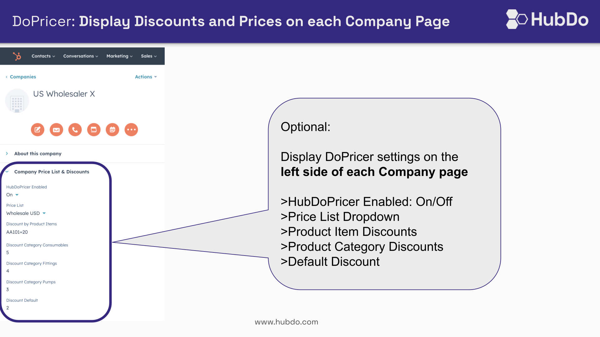 Display discounts on each Company page
