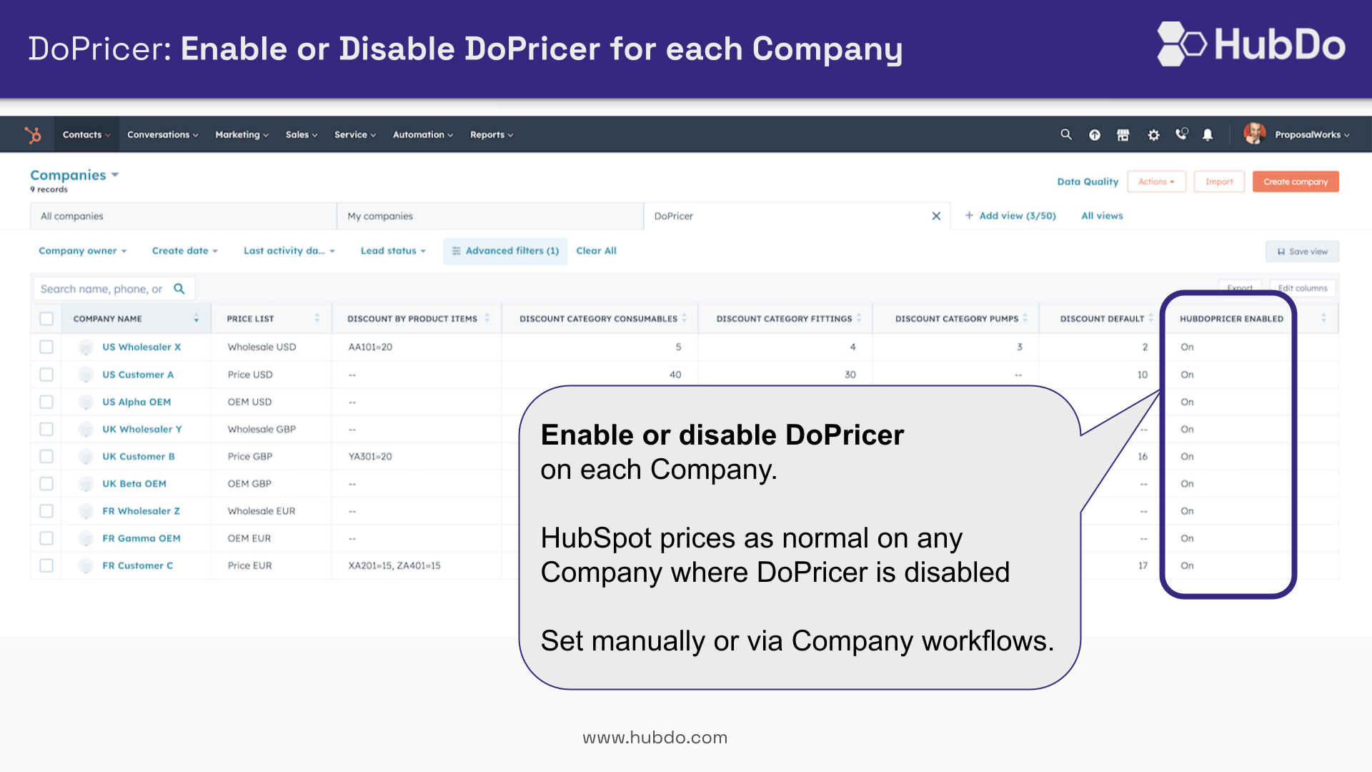 Enable or Disable DoPricer