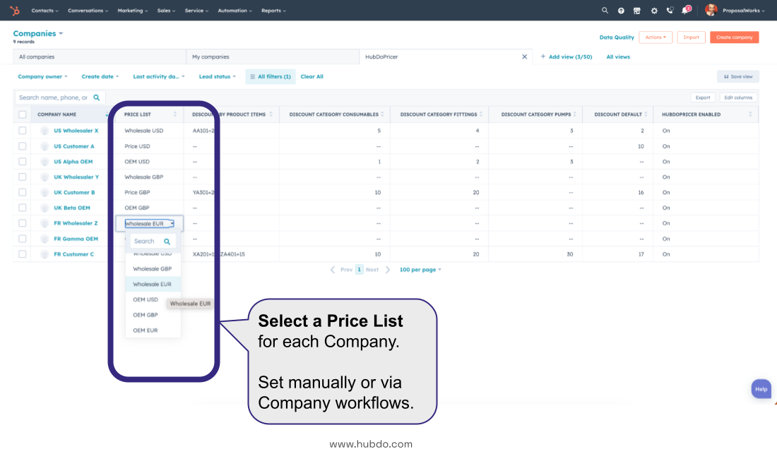 DoPricer CPQ - Select a Price list